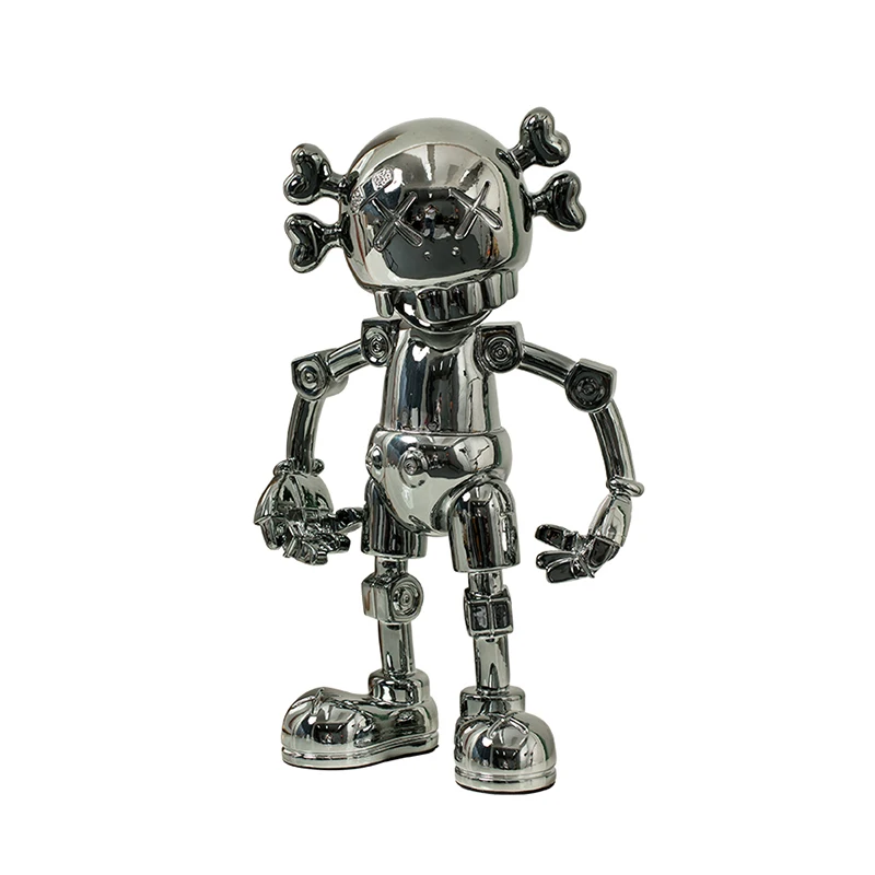 Black Small Size Creative Figurine Art Ornament Electroplate Robot Sculpture Alien Resin Crafts Indoor Childlike Cute Toys