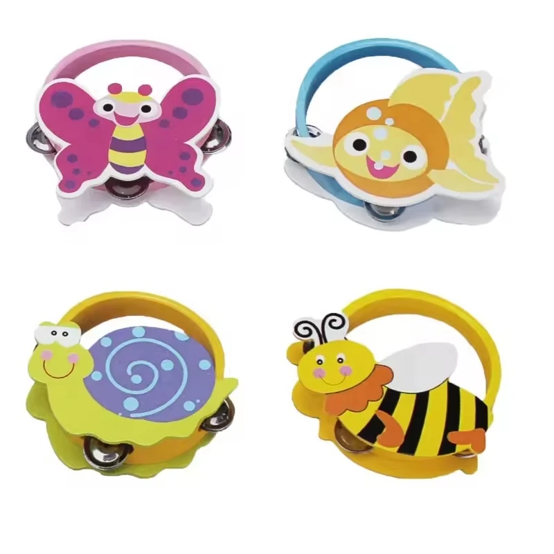 2023 Wholesale Animal Colorful Baby Wooden Musical Toy Tambourine