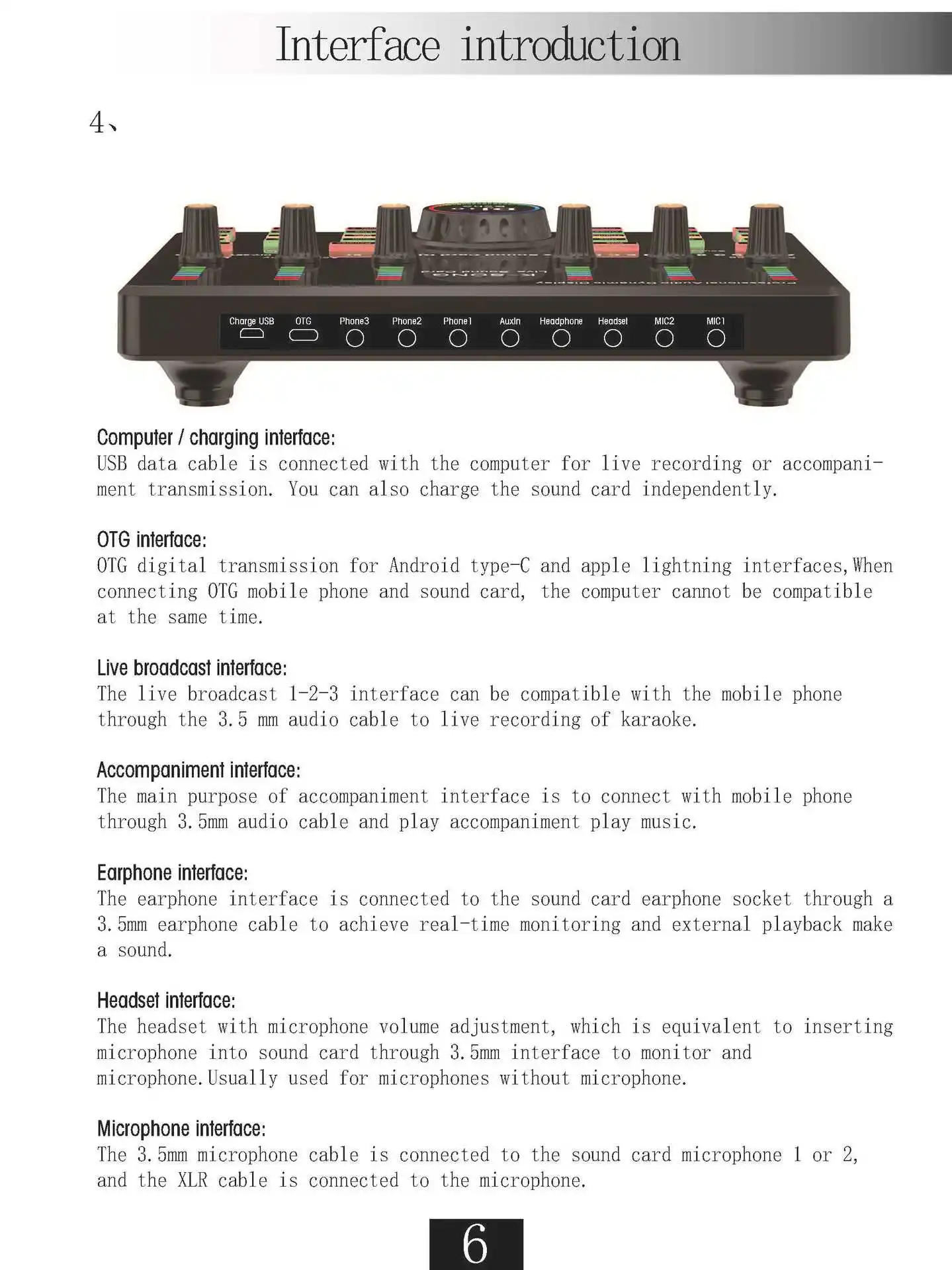 Usb Audio Interface Music External Audio Card Condenser Microphone Recording Sound Card For Pc Recorder Computer Studio Live