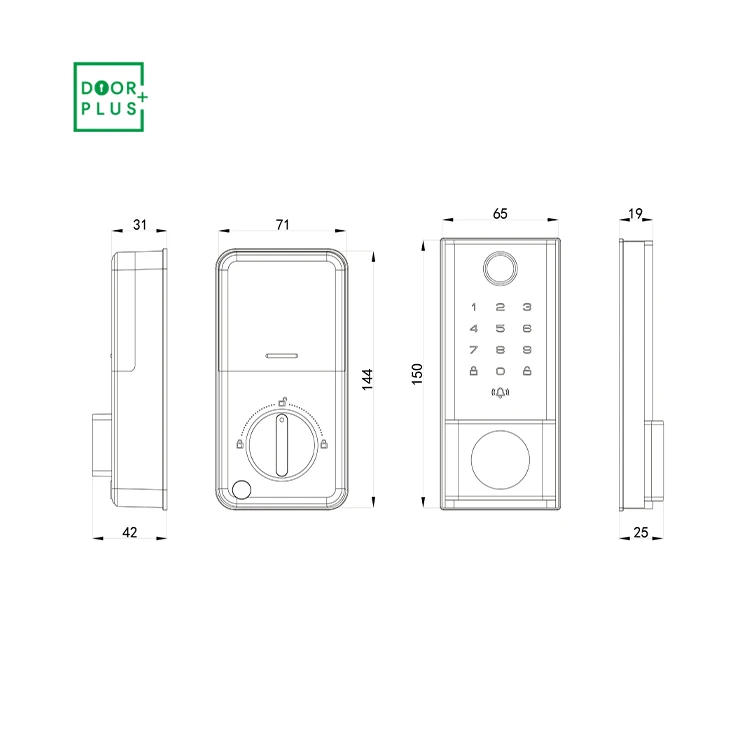 Doorplus Bluetooth Digital Keyless Entry Smart Home Smartlock Door Password TUYA Smart Finger print Lock For Front Door