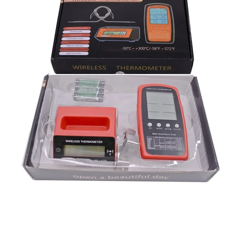 Wireless Digital Kitchen Food Meat Cooking BBQ Thermometer Barbecue with Dual Stainless Steel Probes with Timer