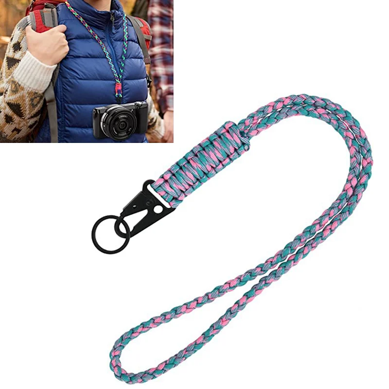 550 paracord  Key Chain Lanyard With Black HK clips snap hooks for camera lanyard