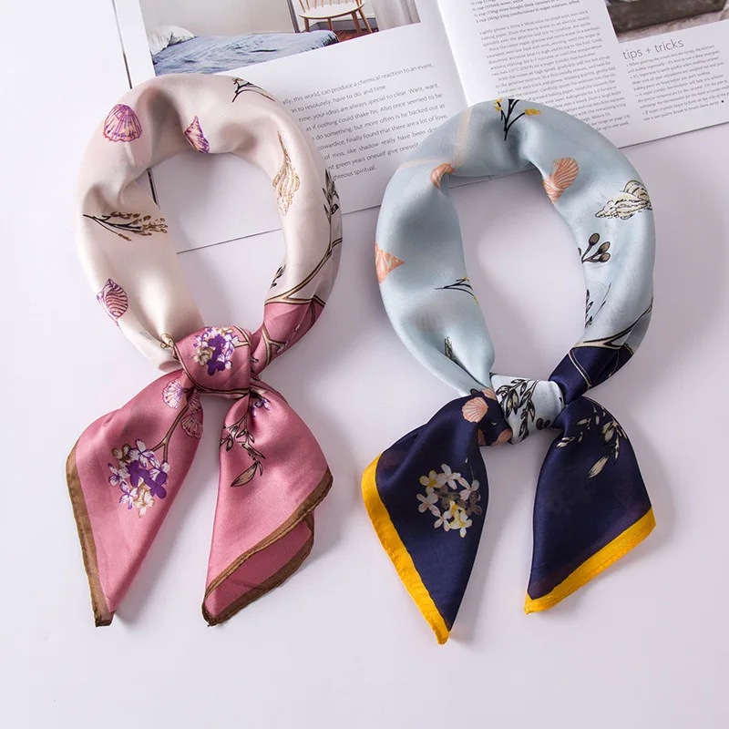 2022 Wholesale Women Luxury Elegant Brand Scarf Wrap Handkerchief Bandanas Soft Satin 70cm*70cm Silk Square Scarf for Women