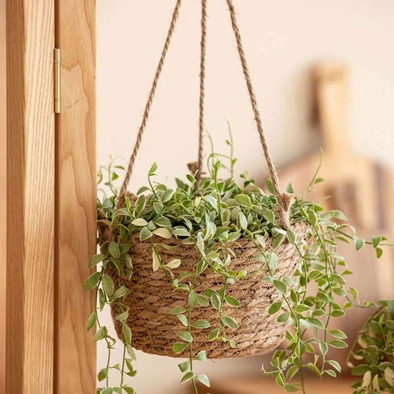 Handmade round seagrass flower pot plant hanging baskets for plants outdoor