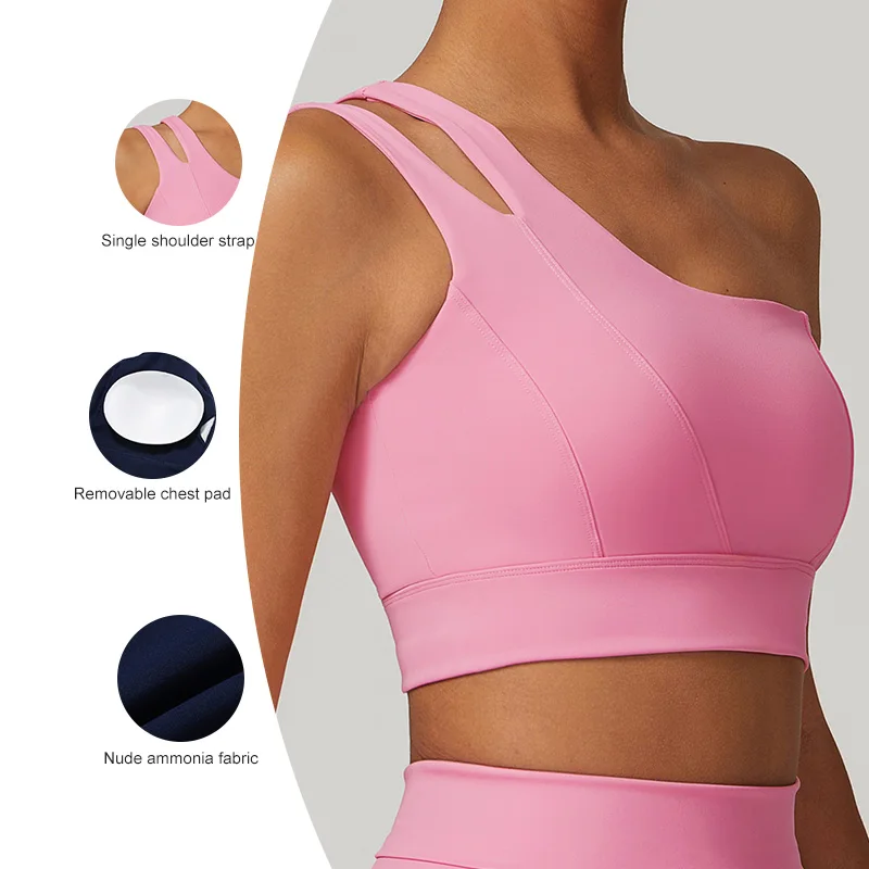BWX6358-1 Women Sexy One Shoulder Bra Beauty Back Quick Dry Summer Sports Yoga Bra Padded Workout Tops Activewear