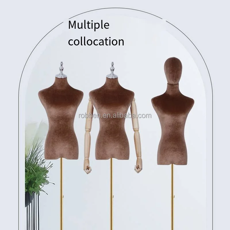 Luxury Black Velvet Wedding Dress Mannequin Female Mannequin Torso Dress Form with Wooden Tripod Base Stand