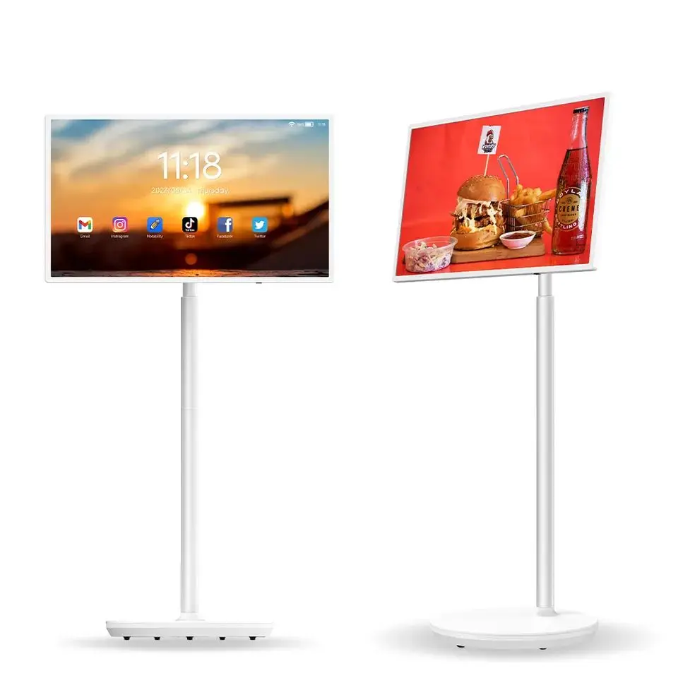 21.5 Inch Floor Standing Android Digital Signage Video Player Floor Standing Smart Tv  Portable Tv