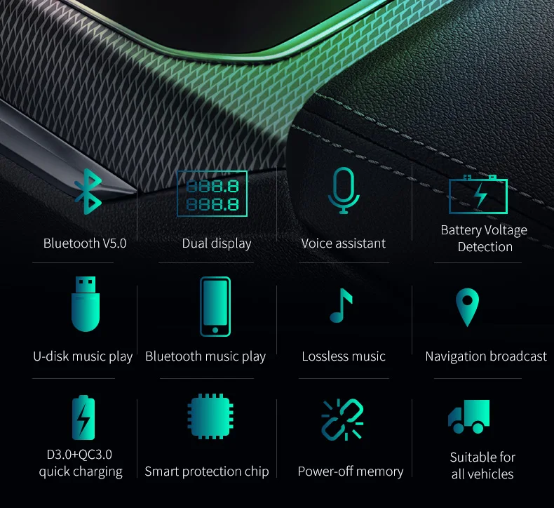  QC3.0 Type-C PD 18 Вт USB быстрое зарядное устройство для автомобилей светодиодный беспроводной fm-радио адаптер V5.0 Bluetooth fm-передатчик