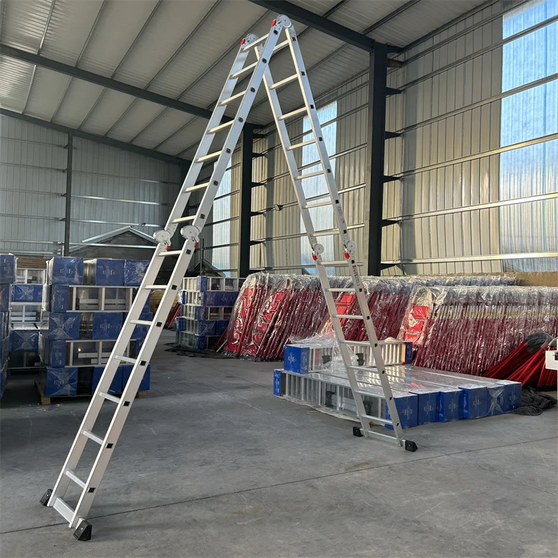 16 Step Aluminum Multipurpose Foldable Ladder with 4*3 4*4 4*5 4*6 Steps and Big Hinges