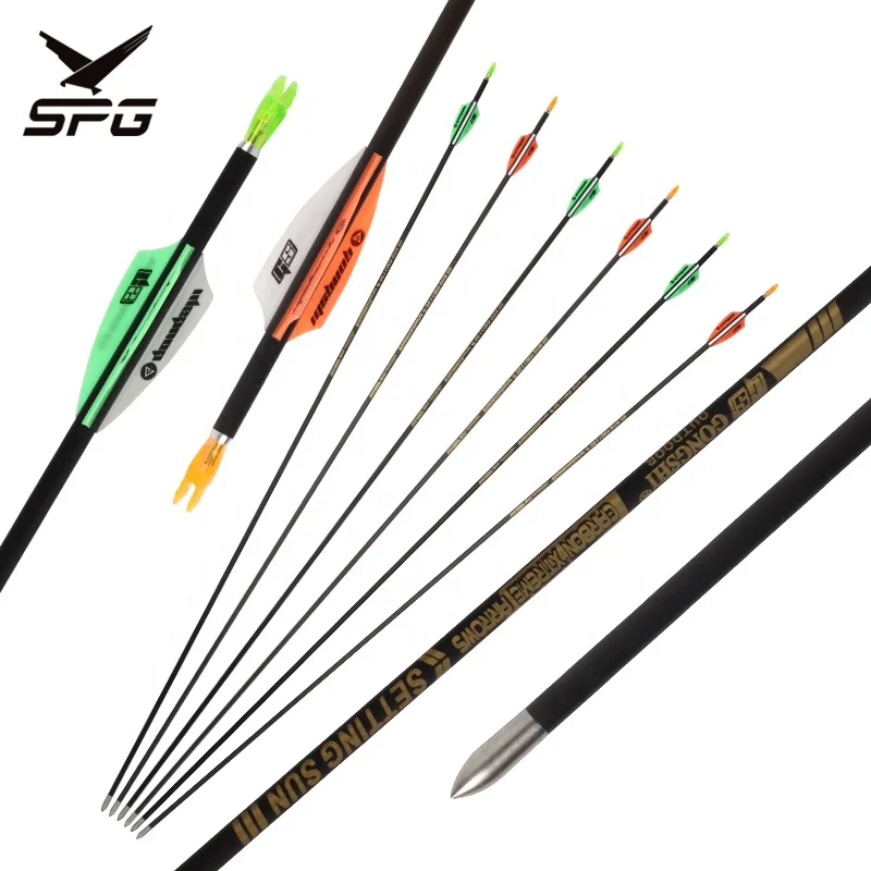 SPG Archery Pure Carbon Arrow Target Practice Hunting Arrows Spine 700-1300 Recurve Compound Bow Adult Youth Shooting Equipment
