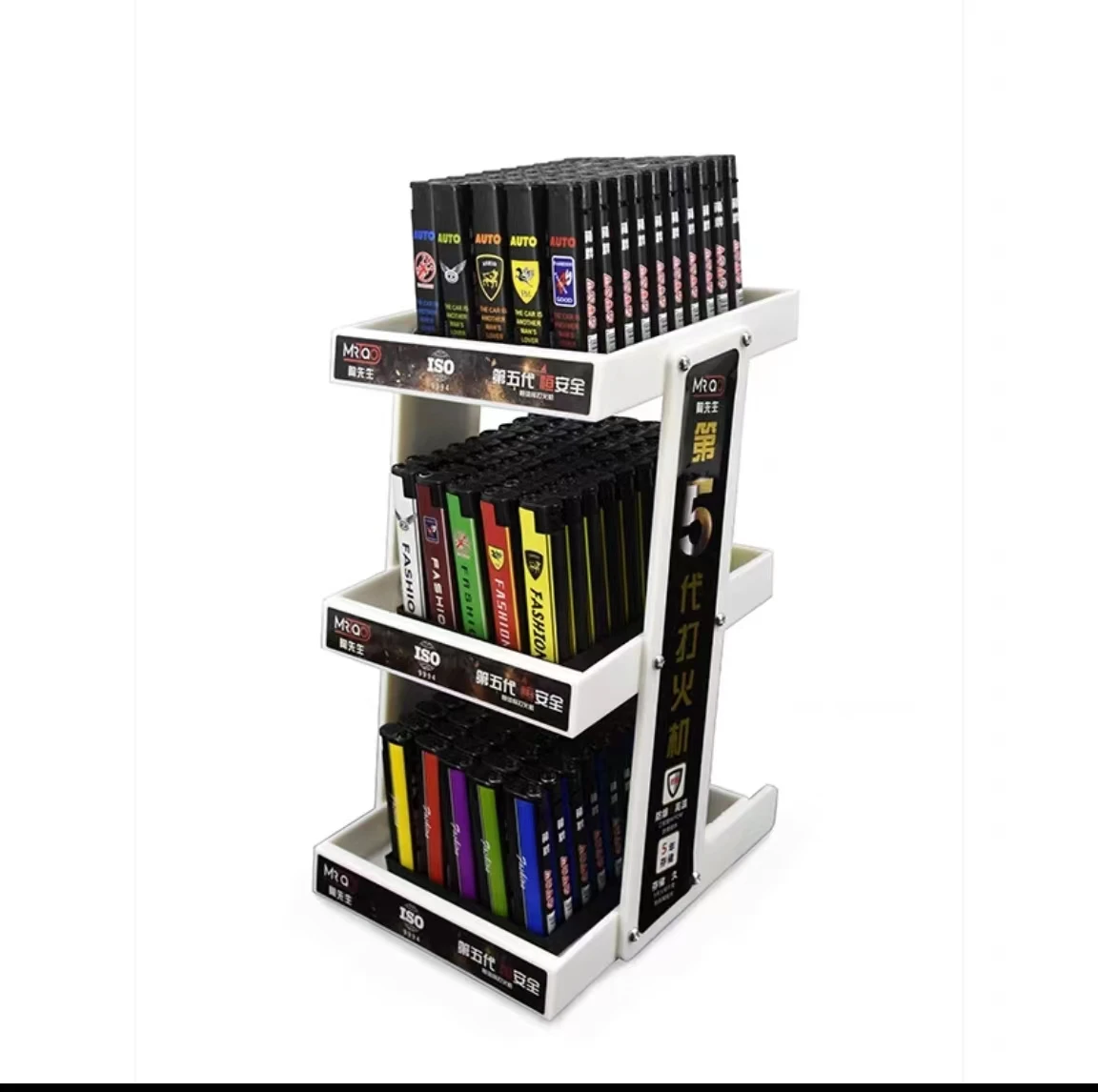 Custom Retail Store Acrylic Product Counter Top Display Stand, 3 floors Lighter Display Case