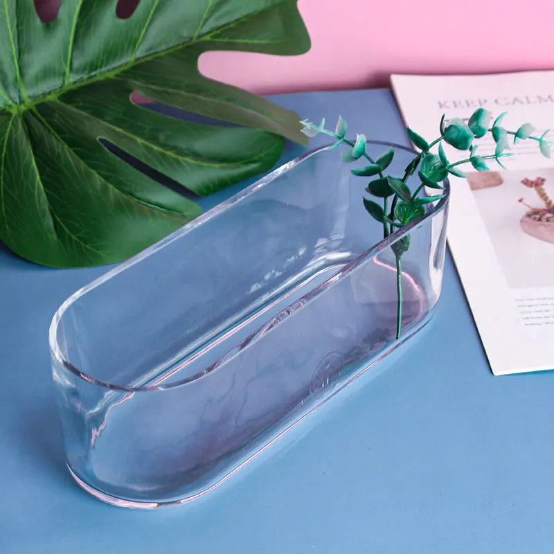 Handmade  Luxury Home Decoration Tabletop Long Different fleshiness Small Plant Oval Glass Vase