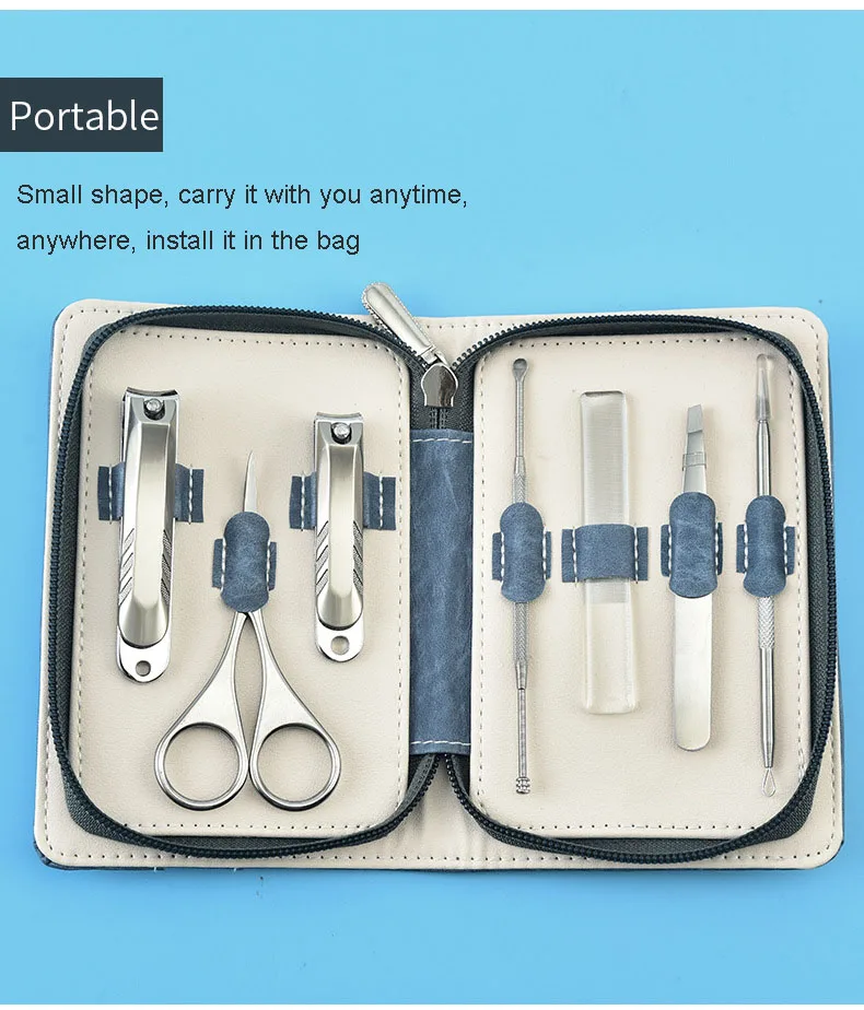 7PCS Brand Hot Selling Silver Gift Items Nail Clipper File Eyebrow Scissors Cutter Cuticle Nail File Manicure Pedicure Set