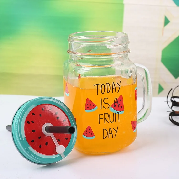
Custom 16OZ Colorful Logo Printing Drinking Glass Mason Jar for Fruit Juice Bottles 