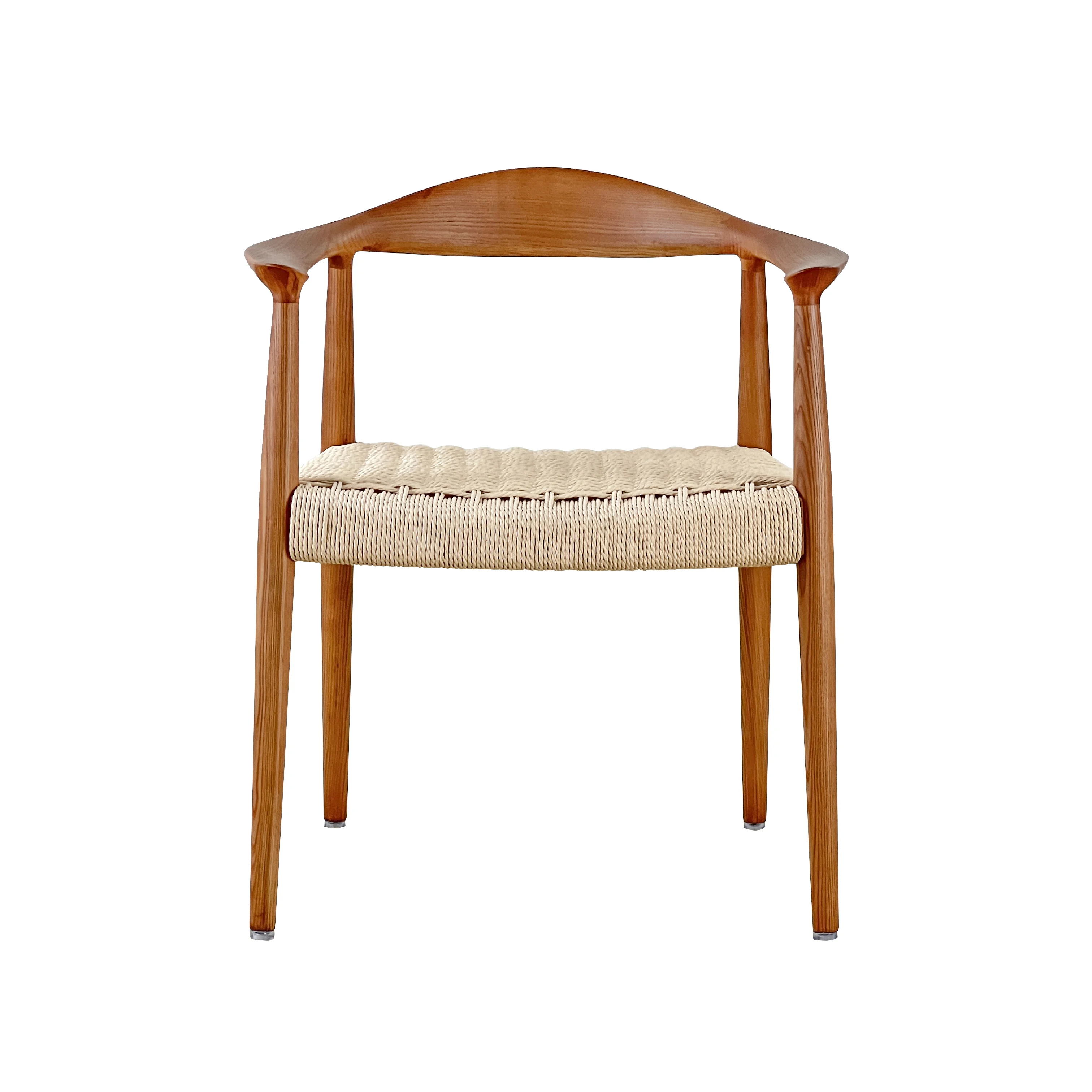 solid ash wood frame dining chair classic design armrest woven rope seat dining chair restaurant wooden chair