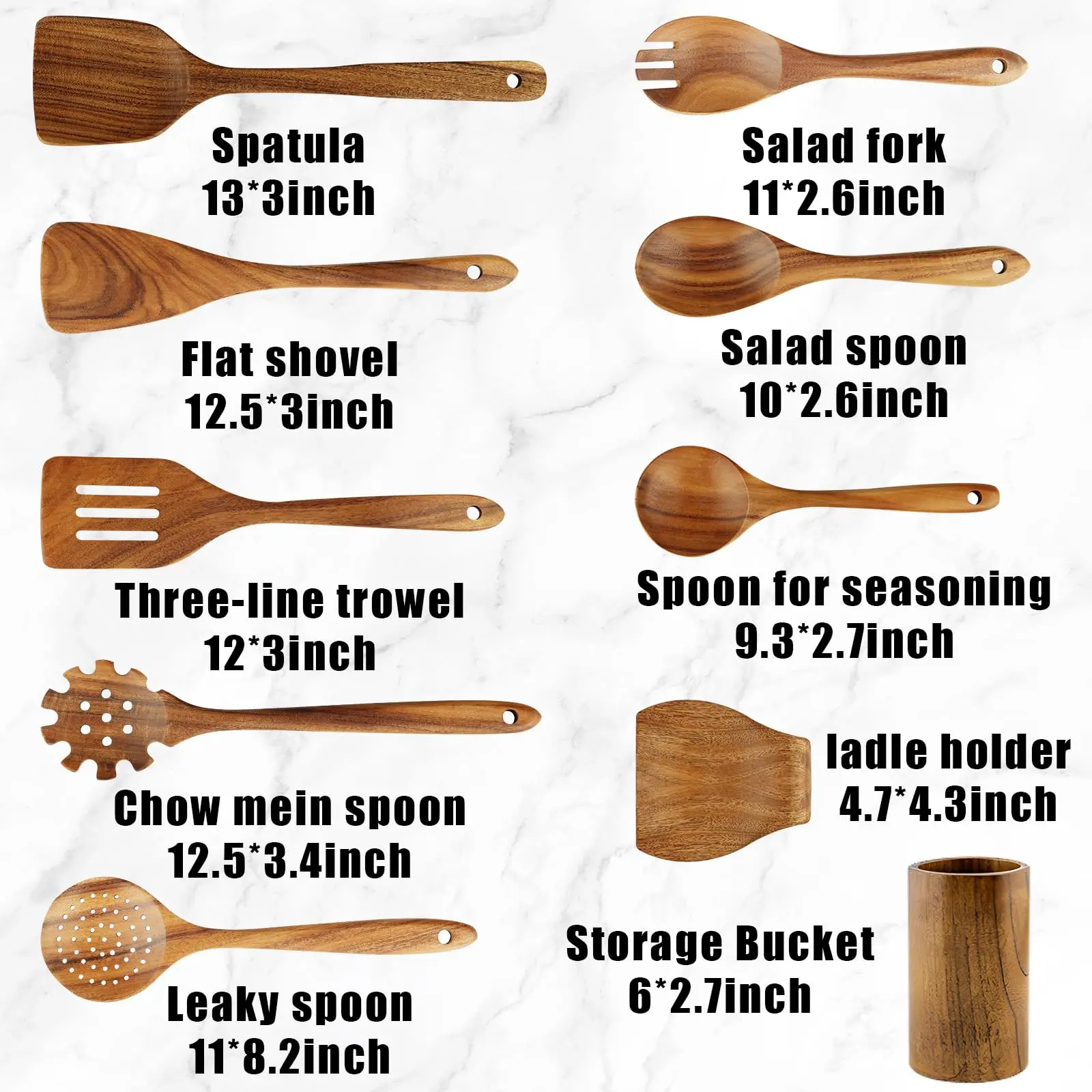 Wooden Spoons for Cooking, 10 Pcs Teak Wooden Cooking Utensil Set with Holder, Wooden Kitchen Utensils Set for Nonstick Pans