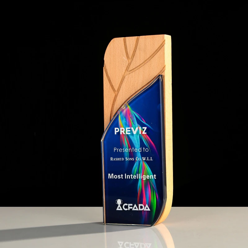 Custom Wood Souvenirs Award Plaque Tree Pattern Block Crystal Wooden Trophy Religious Style Sports Medal Engraved Design