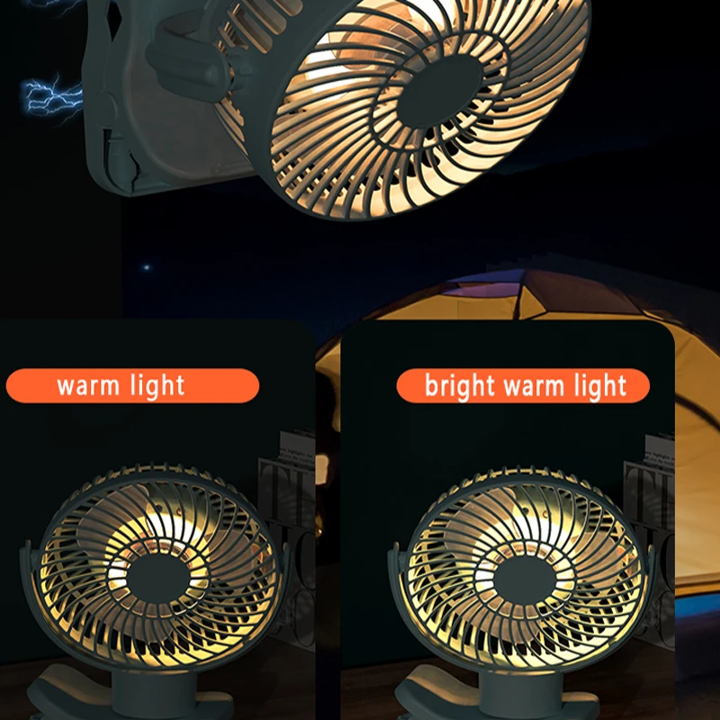 360 Degree Oscillation Home Outdoor Blue Portable Cooling Fan Handle Rechargeable Fan With LED Clip On Fan