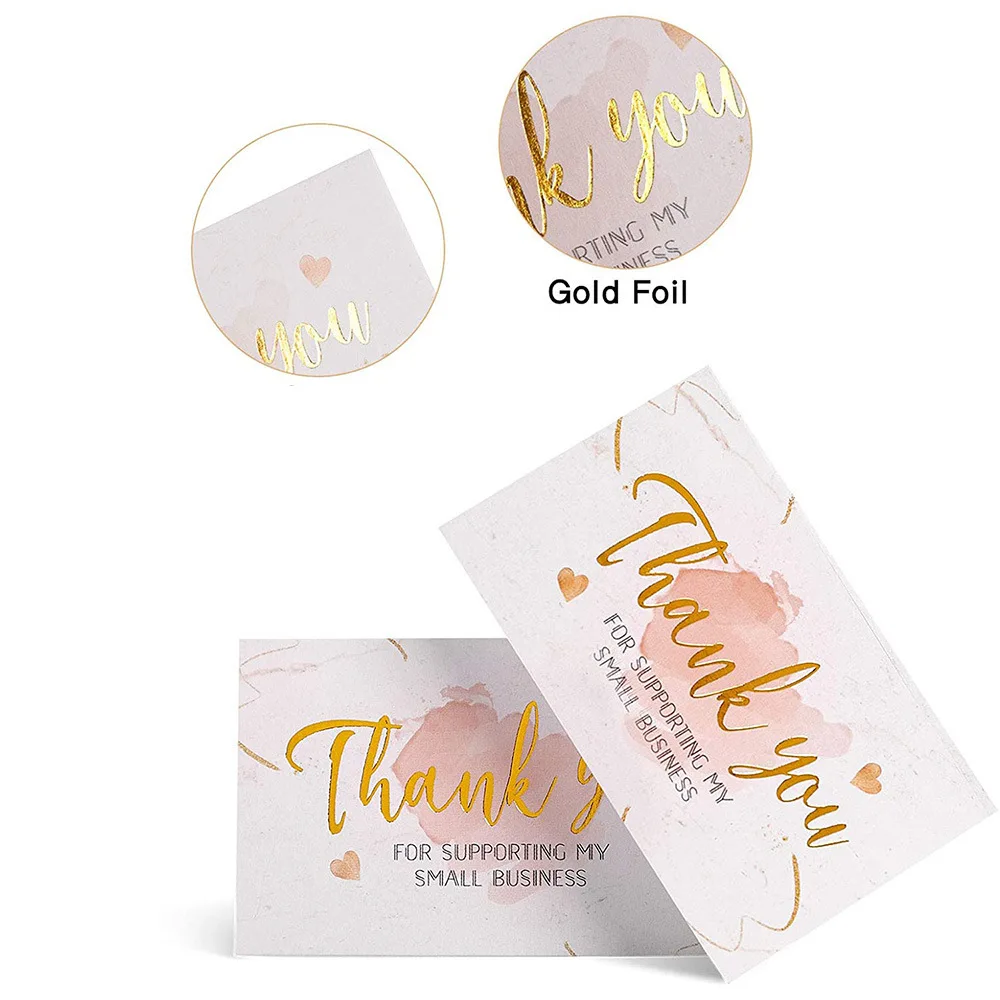 Low MOQ High quality Luxury custom rose gold foil logo 50pcs/bag business cards thank you card