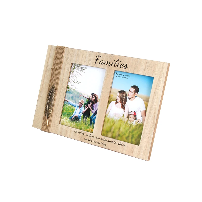 Shabby Chic Home Decor 2pcs A3 Collage Table Display Wooden Photo Wedding Family Gifts Decoration Twine Metal Feather Decor