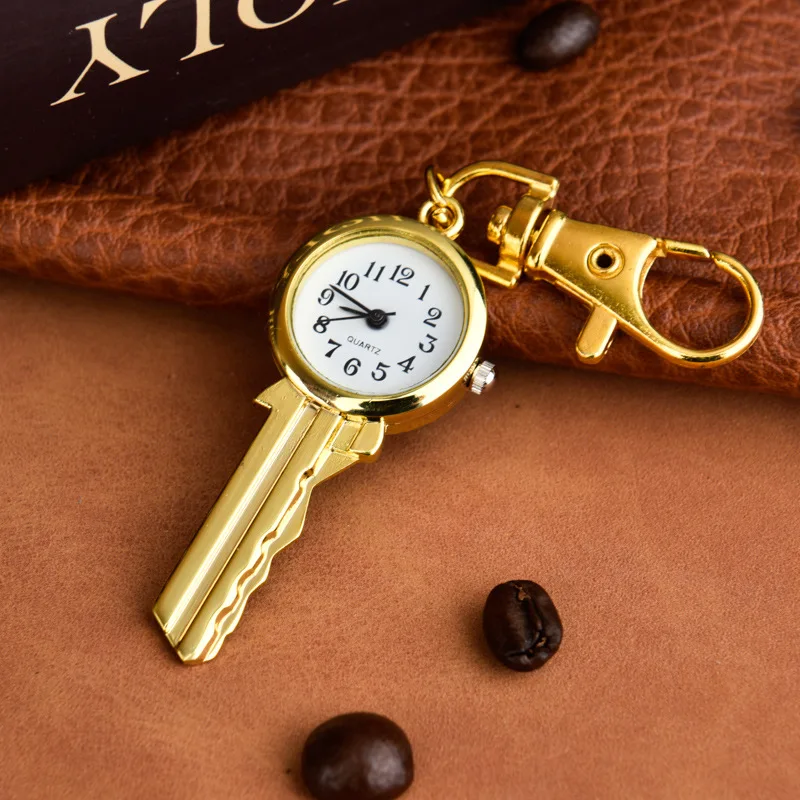 Fashion Gold Key Quartz Pocket Watch Quartz Necklace Watch Key Chain Hanging Watch Wholesale