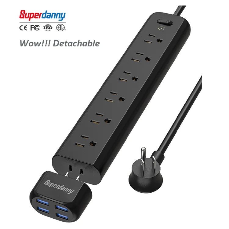 SUPERDANNY New Ideas Electronics Detachable USB Ports Strong Surge Protection Power Strip Surge Protector