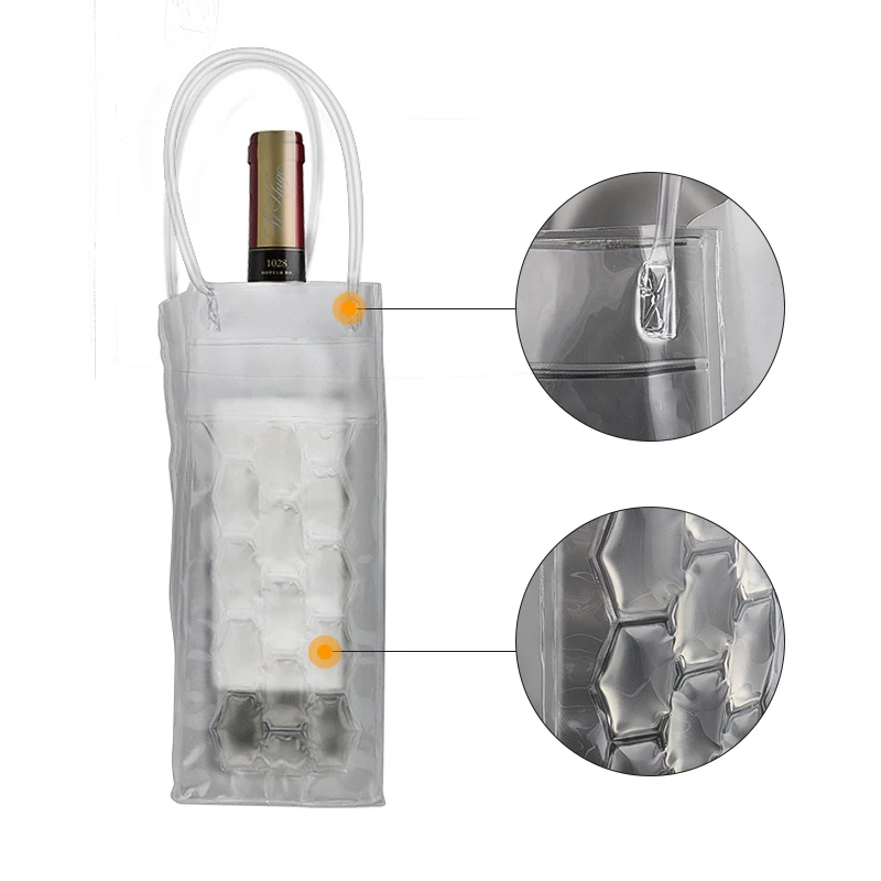 Portable transparent Beer chilling Wine bottle Cooler bag pvc plastic ice bag for wine