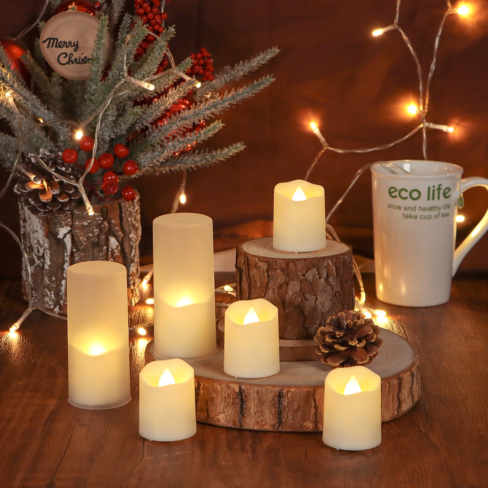 3D real flame warm light paraffin wax 5 hours timer flameless tea light led candle