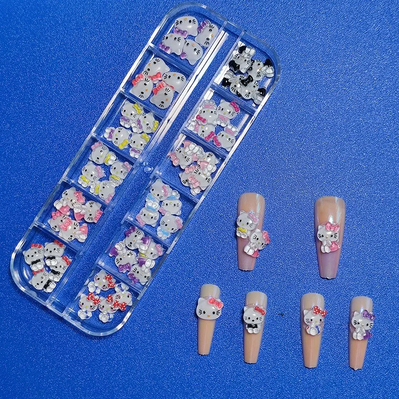 Foretrend 12 Grids Best selling  helloed a school nails nail stickers helloed a kitty souvenirs gift