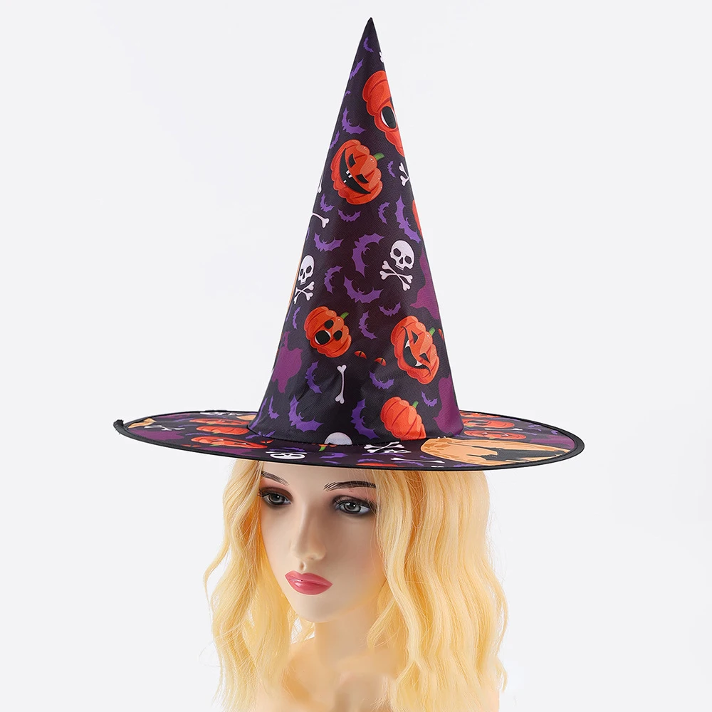 Оптовая продажа шляпы ведьмы из полиэстера с принтом и тыквы для Хэллоуина ведьм