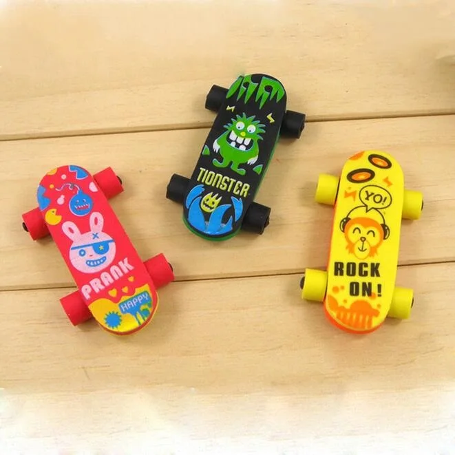  Creative Cute Kawaii Skateboard Eraser For Kids Student Gift Novelty Material School Stationery Supplies