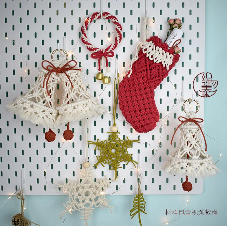 Customized Handmade Crafts Christmas Stockings Bells DIY Material Kit Tapestry Wall Decoration Macrame Christmas for Gift