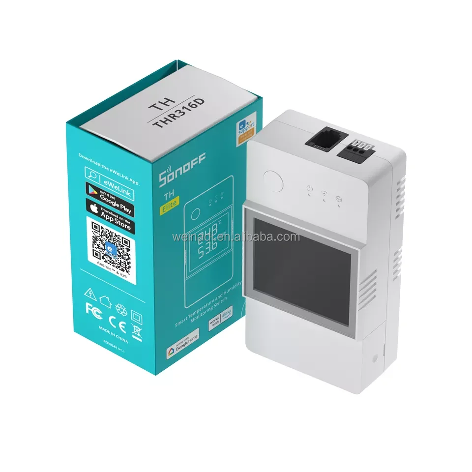 SONOFF TH Elite THR316D 16A/THR320D 20A Wifi Temperature Humidity Smart Switch Control Detector Monitor support Google Alexa