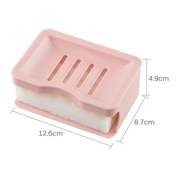 Factory Price Double-Deck Soap Dish Holder Eco-friendly Plastic Soap Holder with Cleaning Sponge