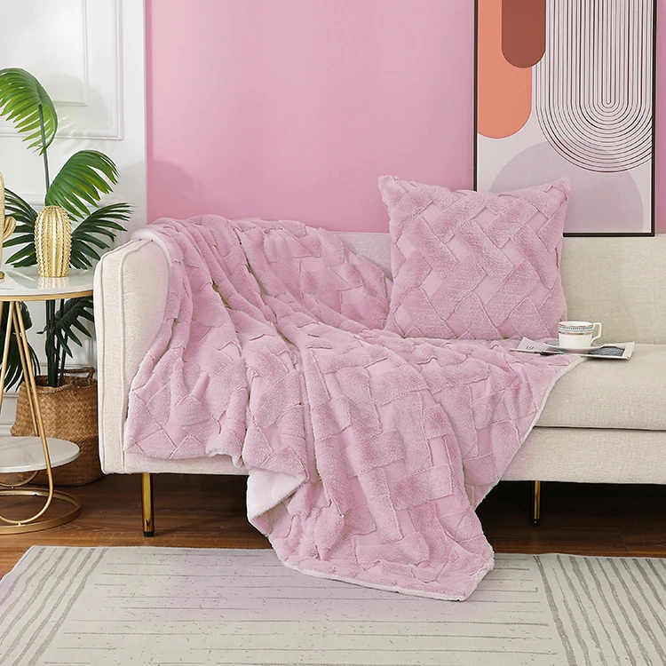 Factory Direct Supply Sherpa Blanket Plush Fleece Throw Blanket Jacquard 3D Sherpa Rabbit Fur Bed Blanket