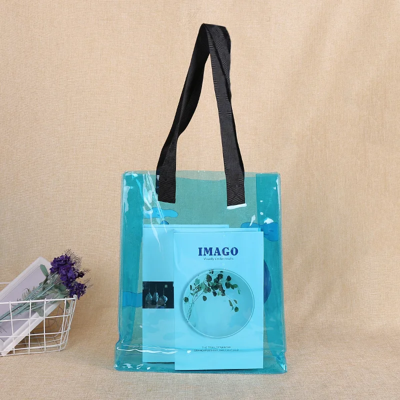 2022 Promotional Custom Large Women Travel Waterproof Beach Tote Bags Clear Candy Color Transparent Neon PVC Handbag With Logo