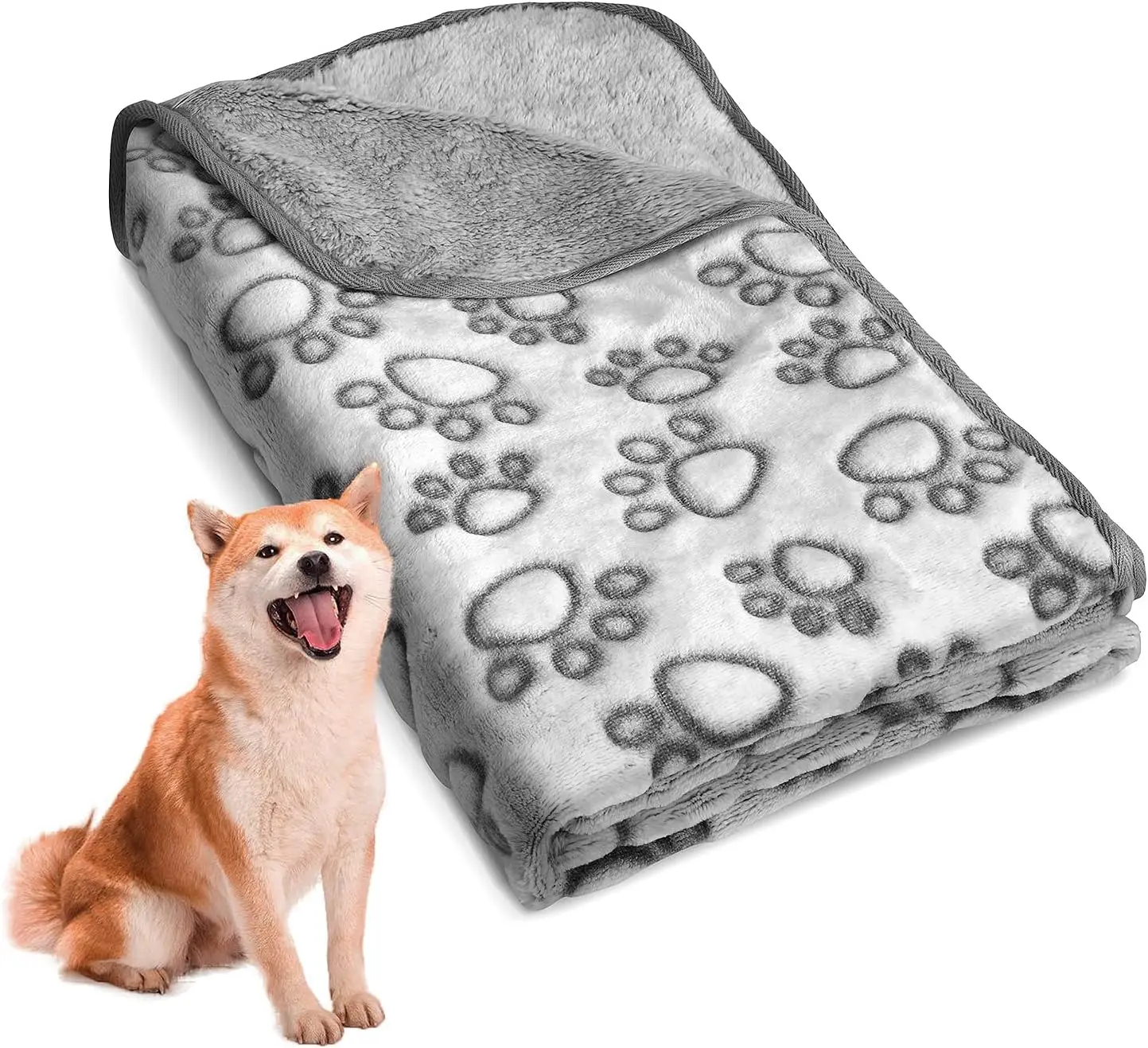Wholesale Large Size Reversable Flannel Fleece and Printing Sherpa Fleece Waterproof Dog Calming Blankets