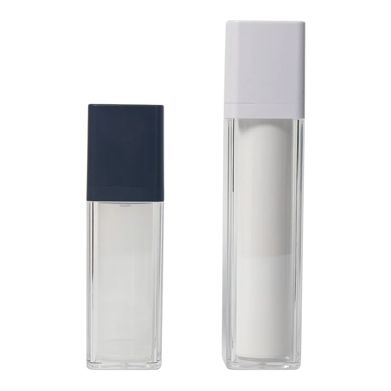 Free Sample Acrylic Serum Lotion Twist up Bottles 15Ml 30Ml 50Ml Square Airless Pump Bottle Cosmetic Skincare Packaging