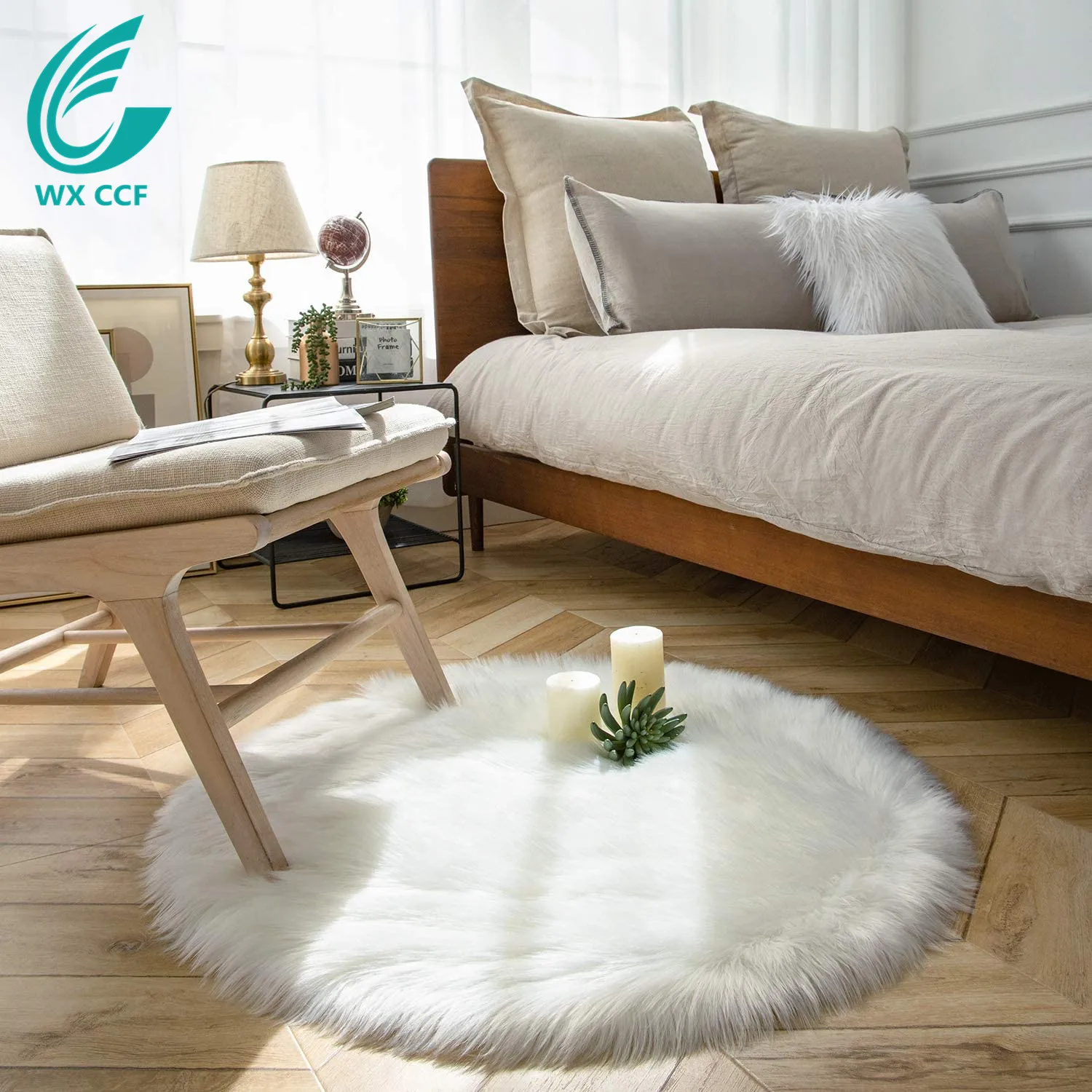 WXCCF Bedroom shaggy warm sheepskin round white fur carpet