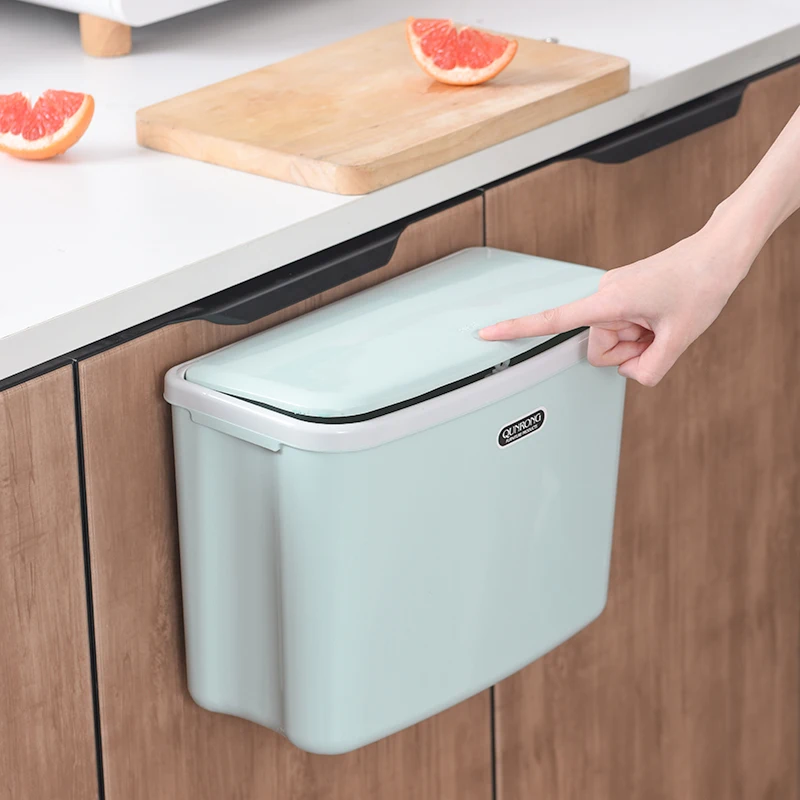 Customized Logo 5L / 9L Wall Mounted Waste Bin Kitchen Small Dustbin Plastic Trash Can With Press Lid