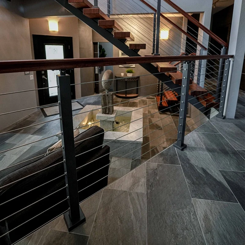 Manufacture Direct Sale Post Wire Banister Square Deck Balustrade Veranda Handrail Stainless Steel Cable Balcony Railing