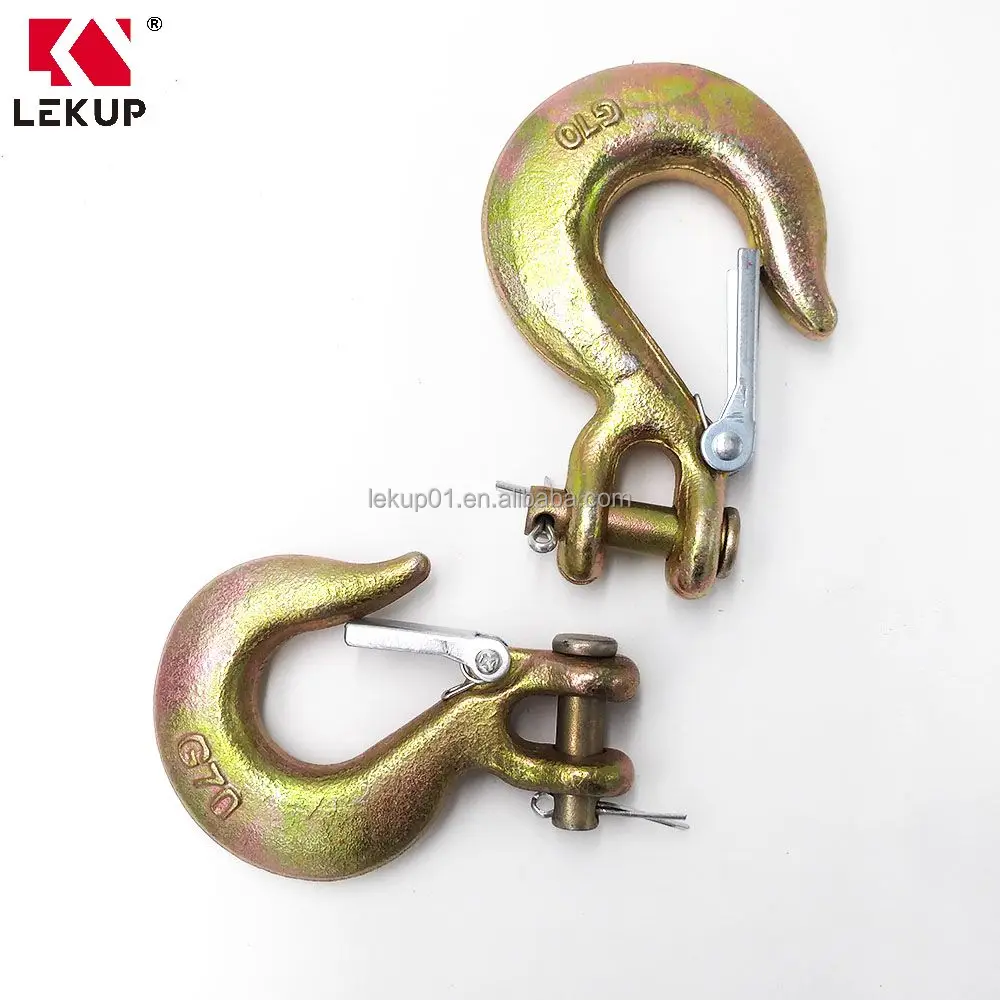 Heavy Duty Forged Steel Safety Hook with Latch G70 Tow Chain Clevis Grab Hook Trailer Truck Grade 70 Clevis Slip Hook