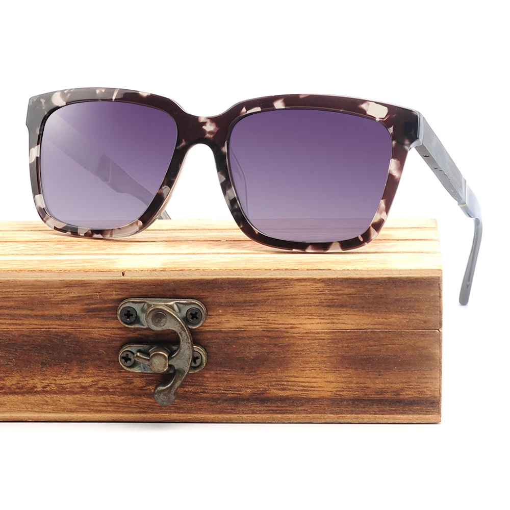 Wooden arms with acetate tips new square fashionable acetate men sunglasses