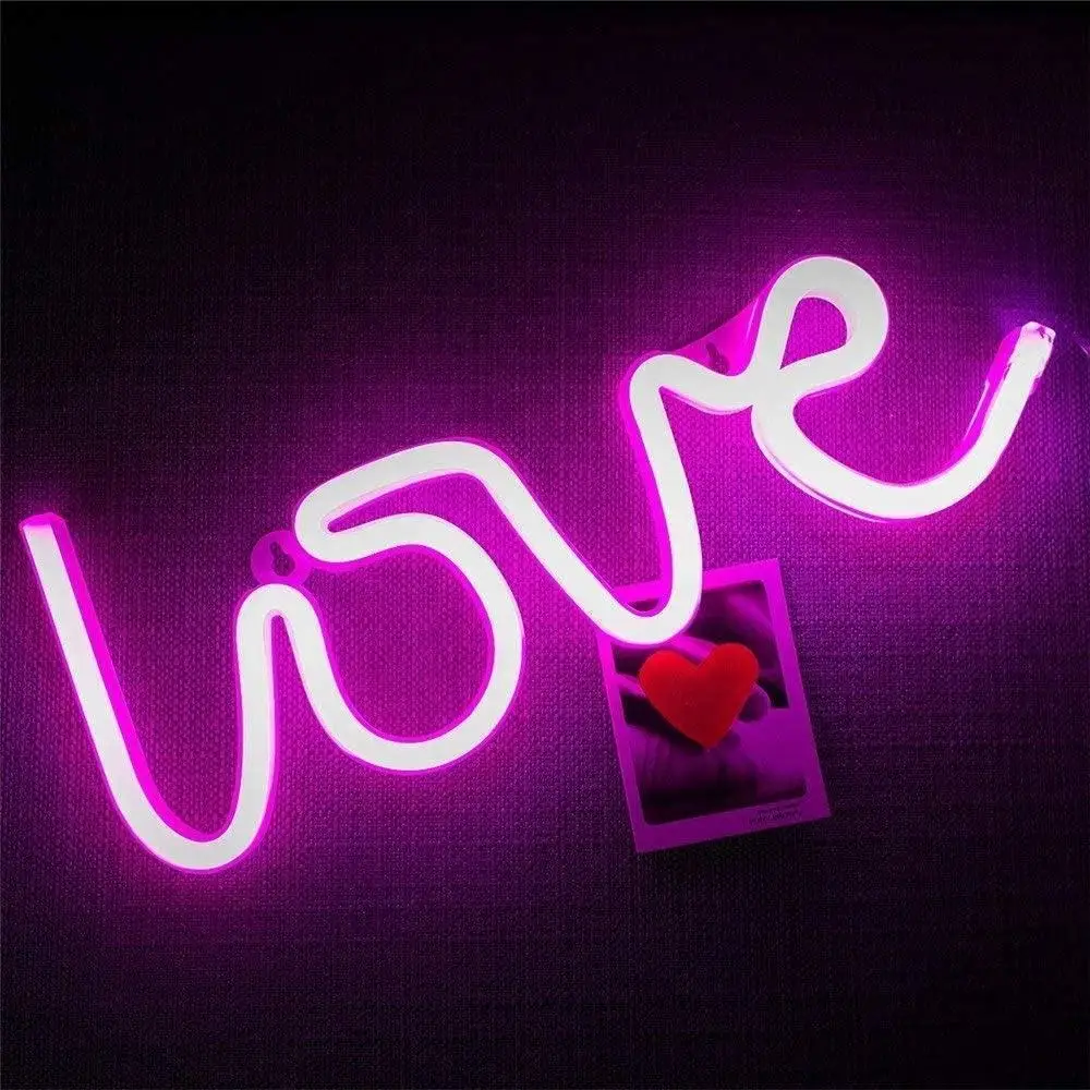 USB Battery Pink Warm White Led Neon Sign Romantic Decoration Love Shape Night Light for Wedding Party Props