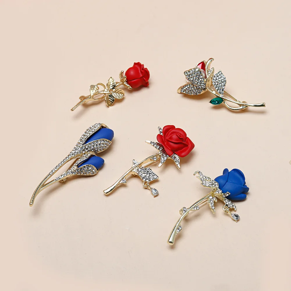 New Personality Red Rose Flower Brooches For Women Flower Lapel Pins For Wedding And Party Flower Brooch Stock
