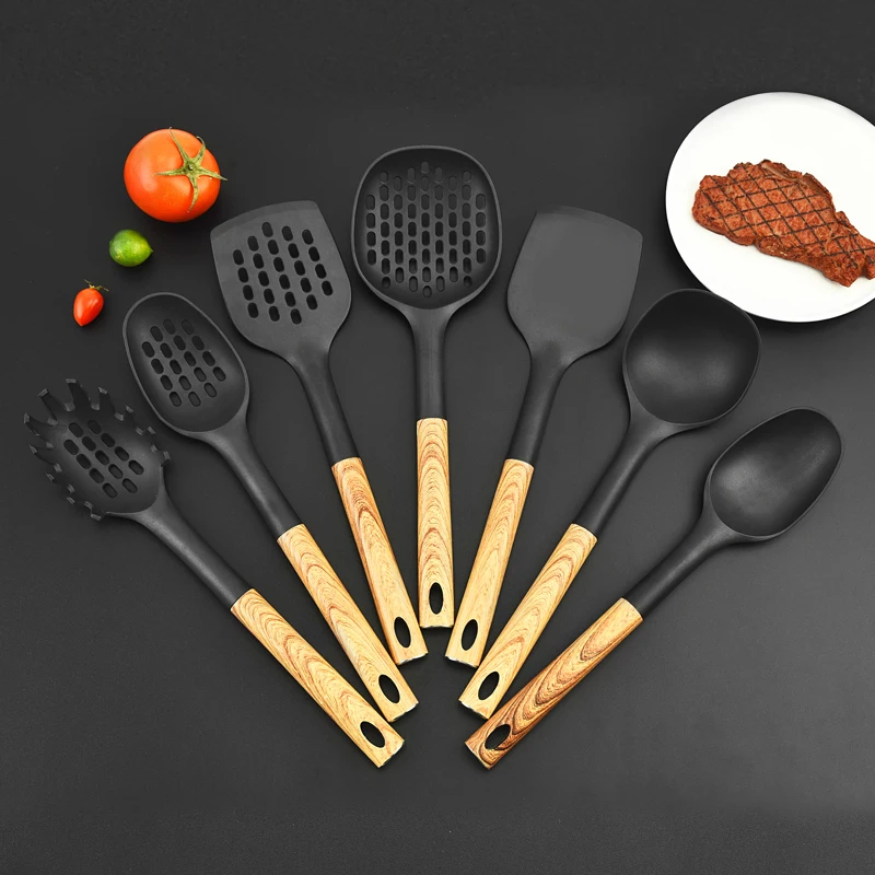 Amazon top seller 2022 Kitchen Tools 7 Pcs Nylon Cookware Sets with Wood Grain Handle