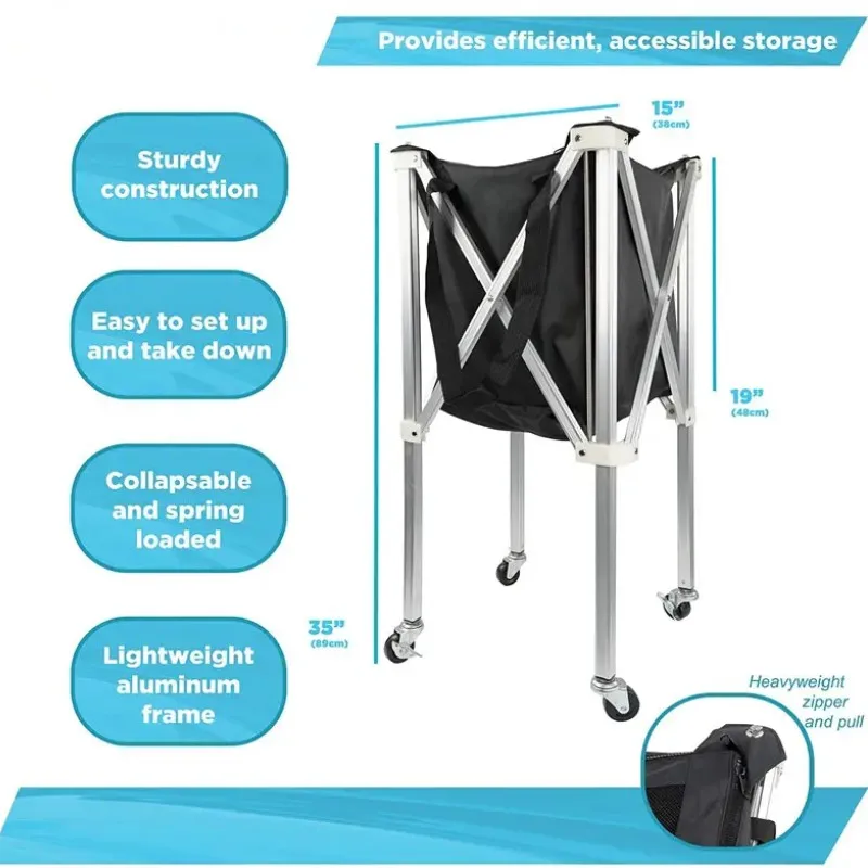 TY-1002G Tennis Ball Basket with Wheel Tennis Hopper Cart Holds 150 Balls Picking up Ball Collector Tennis