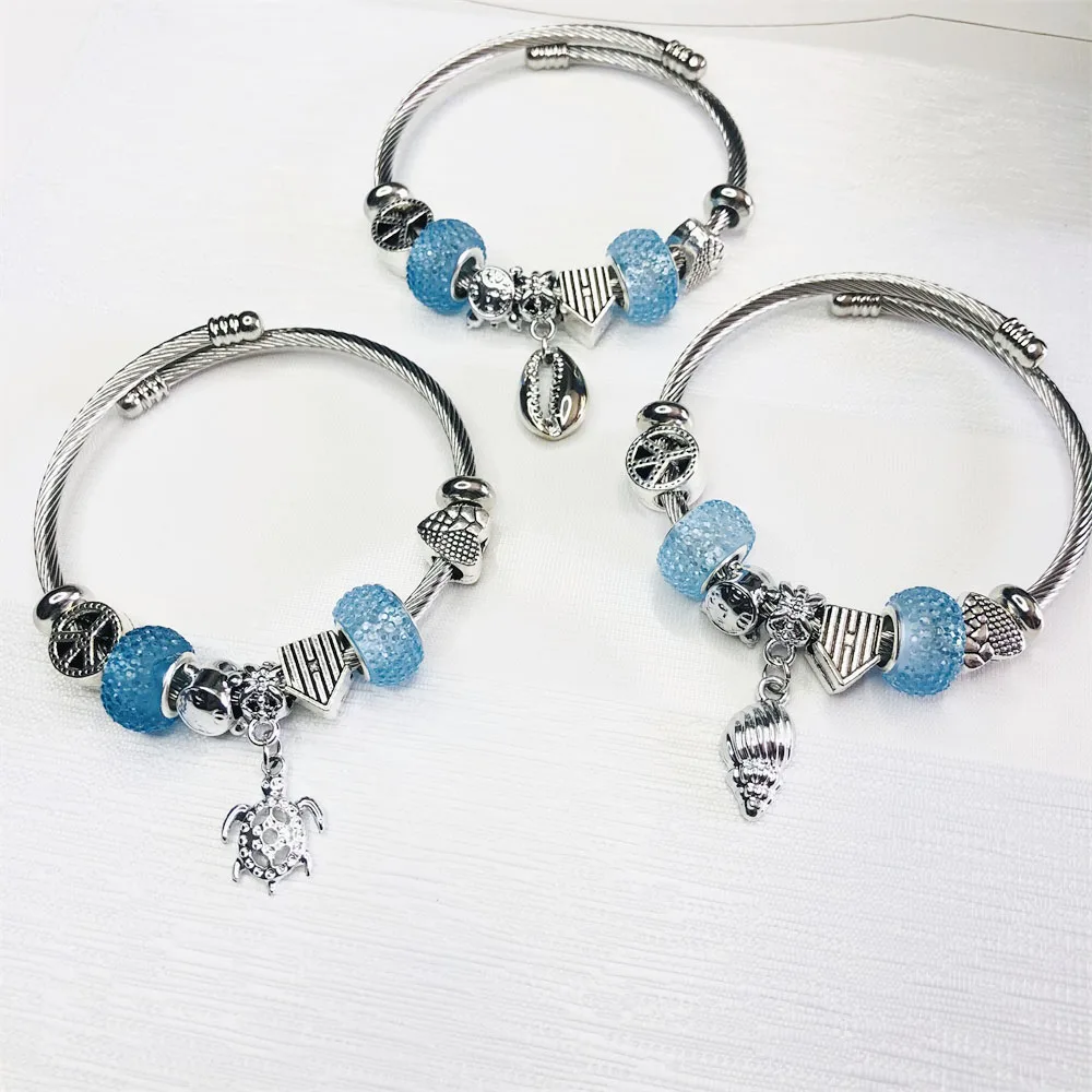BIG DISCOUNT Sea Turtle Shell conch stainless steel charm bracelet for women gift