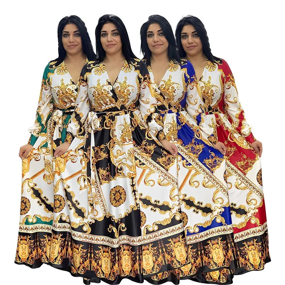 2024 африканские женские платья больших размеров с принтом в горошек Повседневное платье большого размера воротником и поясом