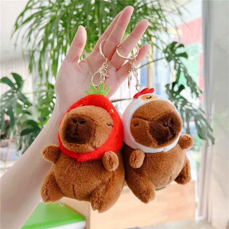 11cm Cartoon Animal Capybara Stuffed Plush Toys Chick DIY Capybara Dolls School Bag Keychain Turtle Strawberry Backpack Pendant